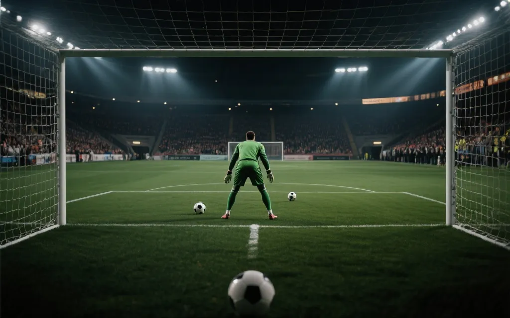 点球大战前球员与裁判的站位与紧张氛围示意